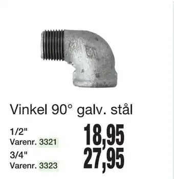 Harald Nyborg Vinkel 90° galv. stål tilbud