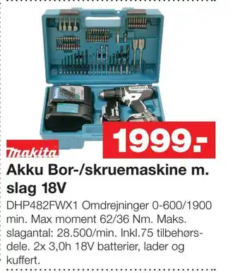 Bauhaus Akku bor-/skruemaskine m. slag 18v tilbud
