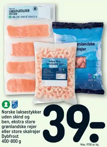 Norske Laksestykker Uden Skind og Ben eller Store Skalrejer 400-800 g