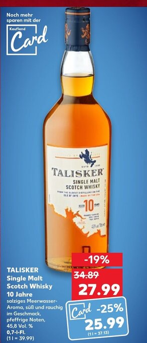 Kaufland DE Talisker Single Malt Scotch Whisky 10 Jahre tilbud