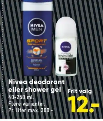 Bilka Nivea Deodorant eller shower gel tilbud
