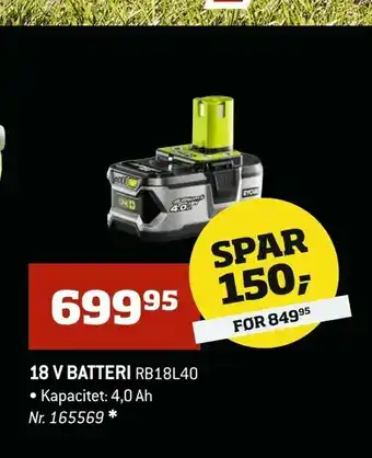 Bygma 18 v batteri RB18L40 tilbud