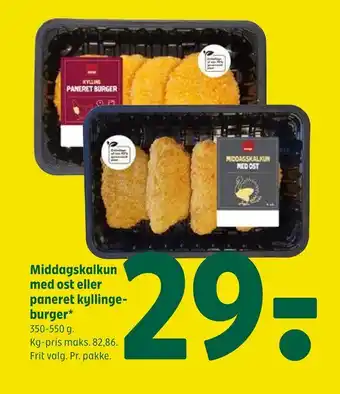 Coop 365 Middagskalkun med ost eller paneret kyllinge burger tilbud