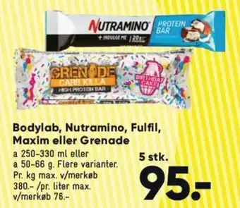Bilka Bodylab, Nutramino, Fulfil, Maxim eller Grenade tilbud