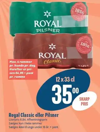 Min Købmand Royal classic eller pilsner 12x33 cl tilbud