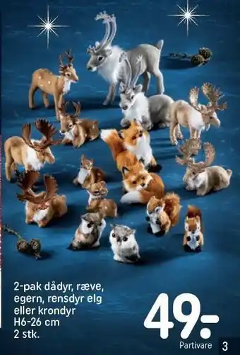 2-pak dådyr, ræve, egern, rensdyr elg el. krondyr