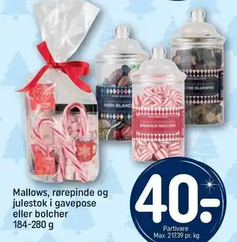 REMA 1000 Mallows, rørepinde og julestok i gavepose el. bolcher tilbud