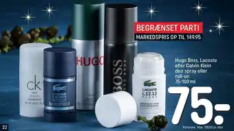 Hugo boss, lacoste el. calvin klein deo spray el. roll-on