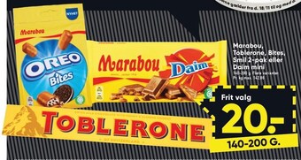 Bilka Marabou, toblerone, bites, smil 2-pak el. daim mini tilbud