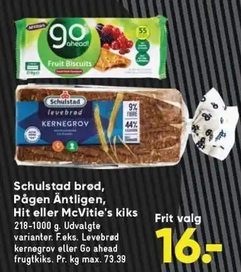 Bilka Schulstad brød, pågen äntligen, hit el. mcvitie's kiks tilbud