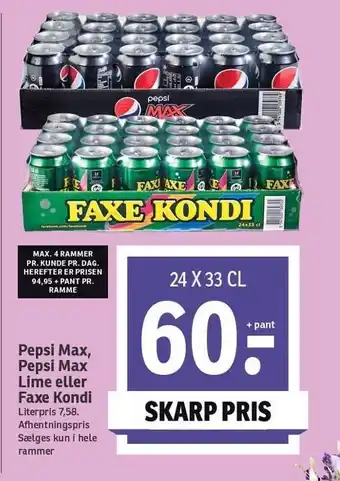 SPAR Pepsi max, pepsi max lime el. faxe kondi tilbud