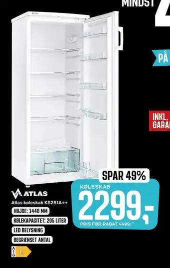 Skousen Atlas køleskab ks251a++ tilbud