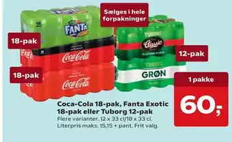 Dagli'Brugsen Coca-cola 18-pak, fanta exotic 18-pak eller tuborg 12-pak tilbud
