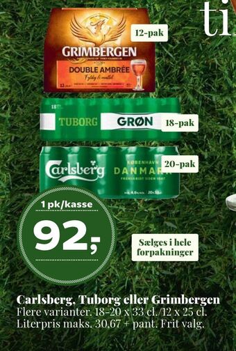 Dagli'Brugsen Carlsberg, tuborg eller grimbergen tilbud