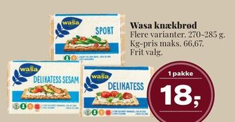 Dagli'Brugsen Wasa knækbrød tilbud