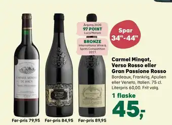 Kvickly Carmel mingot, verso rosso eller gran passione rosso tilbud