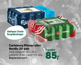 Kvickly Carlsberg pilsner eller nordic 20-pak tilbud