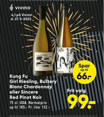 Bilka Kung fu girl riesling, buttery blanc chardonnay eller sincere red pinot noir tilbud
