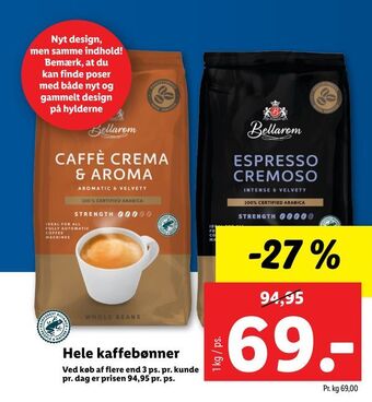 Lidl Hele kaffebønner tilbud