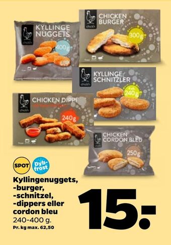 Netto Kyllingenuggets, -burger, -schnitzel, -dippers eller cordon bleu tilbud