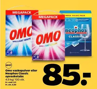 Netto Omo vaskepulver eller neophos classic opvasketabs tilbud