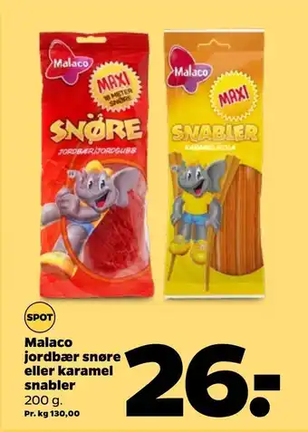 Netto Malaco jordbær snøre eller karamel snabler tilbud
