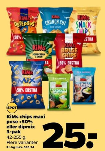Netto Kims chips maxi pose +50% eller dipmix tilbud