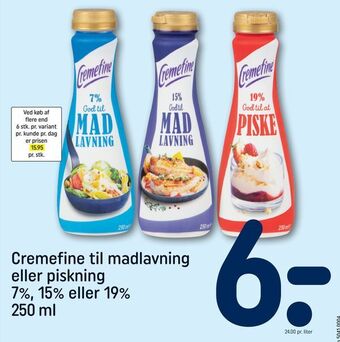 REMA 1000 Cremefine til madlavning eller piskning 7%, 15% eller 19% 250 ml tilbud