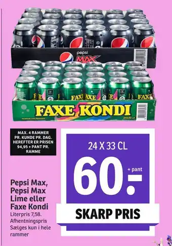 SPAR Pepsi max, pepsi max lime eller faxe kondi tilbud