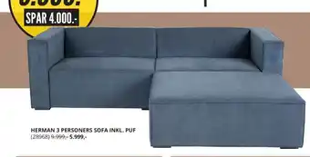 My Home Herman 3 Personers Sofa Inkl. Puf tilbud