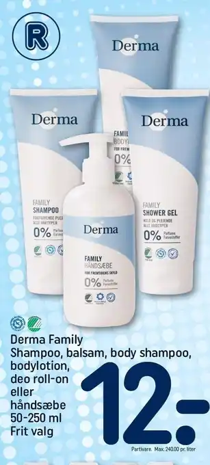 REMA 1000 Derma family shampoo, balsam, body shampoo, bodylotion, deo roll-on el. håndsæbe tilbud