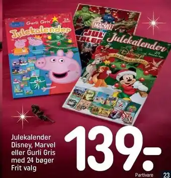 REMA 1000 Julekalender disney, marvel el. gurli gris med 24 bøger tilbud