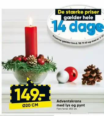 Bilka Adventskrans med lys og pynt tilbud