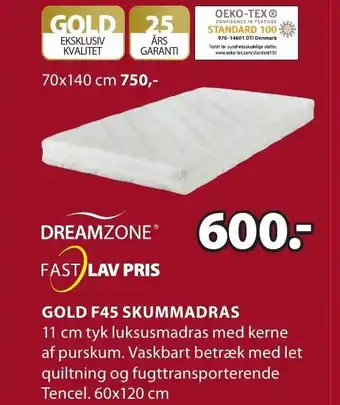 JYSK Gold F45 Skummadras tilbud