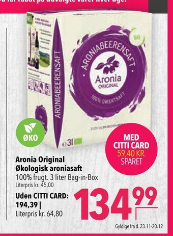 Citti Aronia original økologisk aroniasaft tilbud