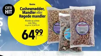 Citti Cashewnødder, mandler eller røgede mandler tilbud
