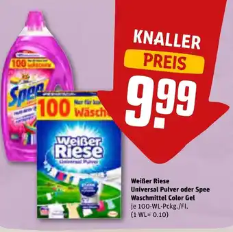 REWE DE Weißer Riese Universal Pulver oder Spee Wasxhmittel Color Gel tilbud