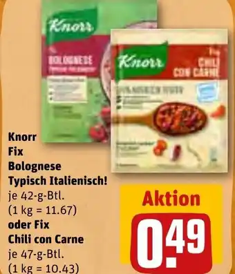 REWE DE Knorr Fix Bolognese Typisch Italiensch oder Fix Chili con Carne tilbud