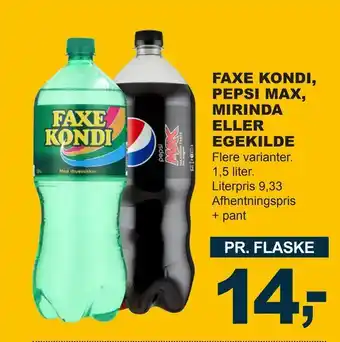 Let-Køb Faxe kondi, pepsi max, mirinda eller egekilde tilbud