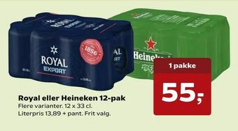 Dagli'Brugsen Royal eller Heineken 12-pak tilbud