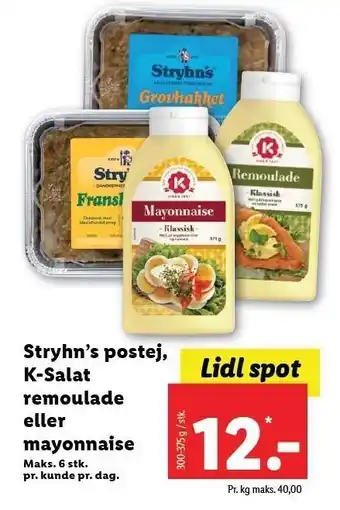 Lidl Stryhn's postej, k-salat remoulade el. mayonnaise tilbud
