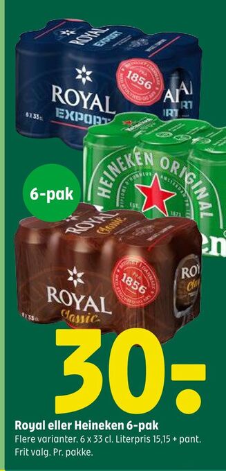 Coop 365 Royal eller heineken 6-pak tilbud