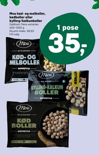 SuperBrugsen Mou kød- og melboller, kødboller eller kylling/kalkunboller tilbud