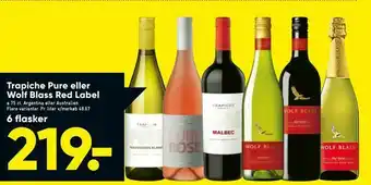 Bilka Trapiche Pure eller Wolf Blass Red Label tilbud