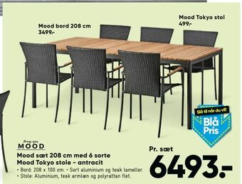 Bilka Mood sæt 208 cm med 6 sorte Mood Tokyo stole - antracit tilbud
