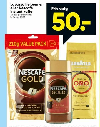 Bilka Lavazza helbønner eller Nescafé instant kaffe tilbud