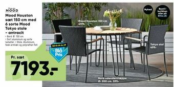 Bilka Mood Houston sæt 150 cm med 6 sorte Mood Tokyo stole - antracit tilbud