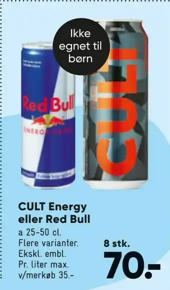 Bilka CULT Energy eller Red Bull tilbud