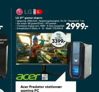 Bilka LG 27" gamer skærm tilbud