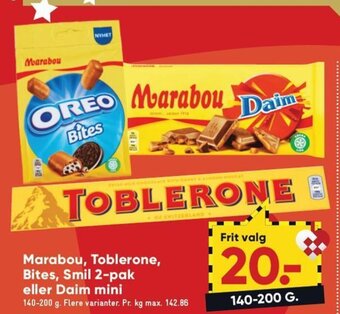 Bilka Marabou, Toblerone, Bites, Smil 2-pak eller Daim Mini tilbud